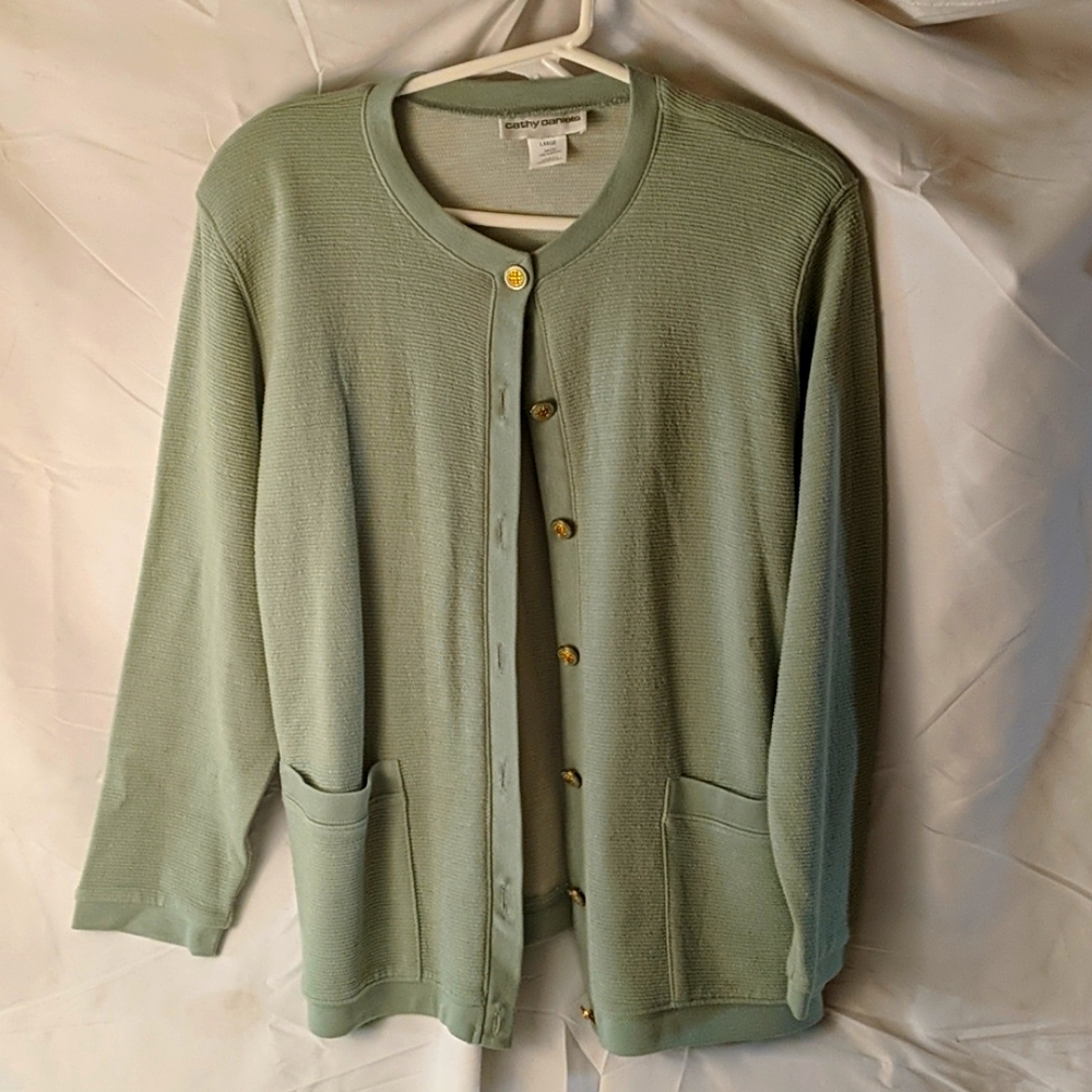 Kathy Daniels green cardigan sweater size large